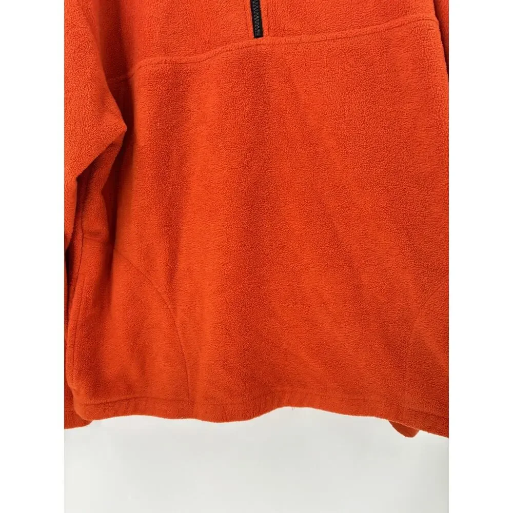 Vintage Reebok Jacket Mens Large Orange Fleece 1/4 Zip Pullover Retro Pockets